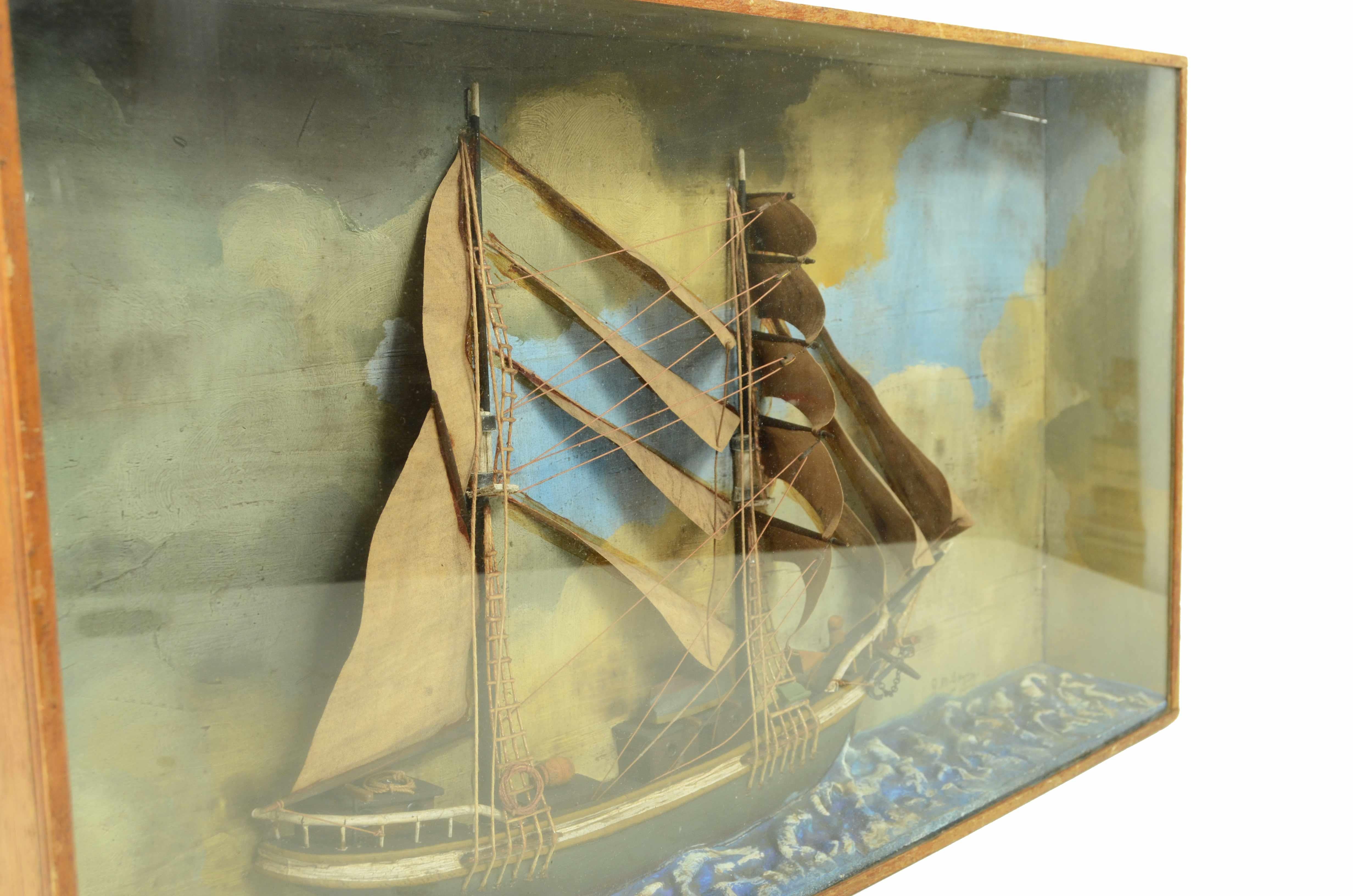 Diorama Nautico in teca di vetro e legno di un Brigantino firmato A. De Gasperi in vendita 9