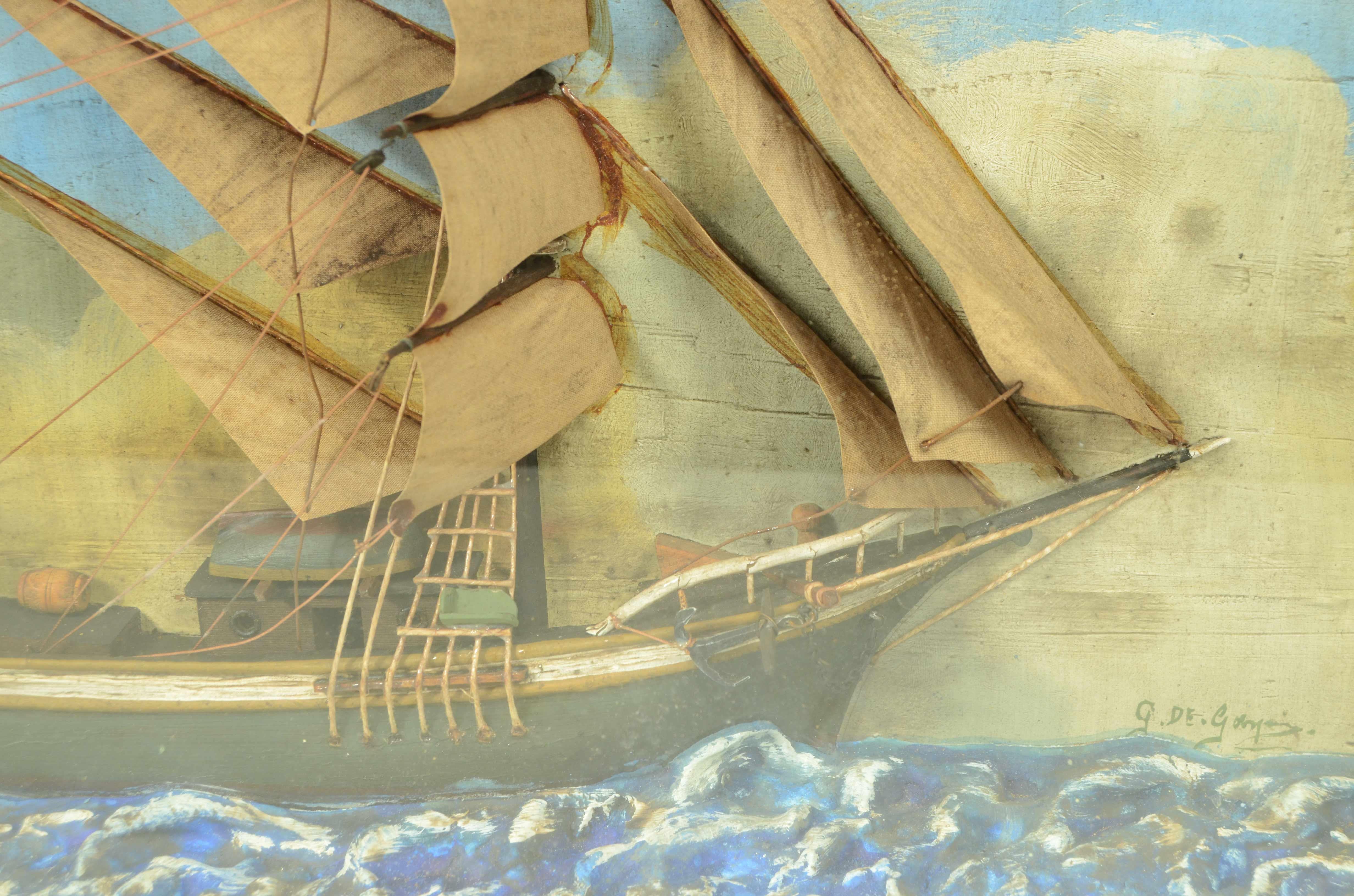 Legno Diorama Nautico in teca di vetro e legno di un Brigantino firmato A. De Gasperi in vendita