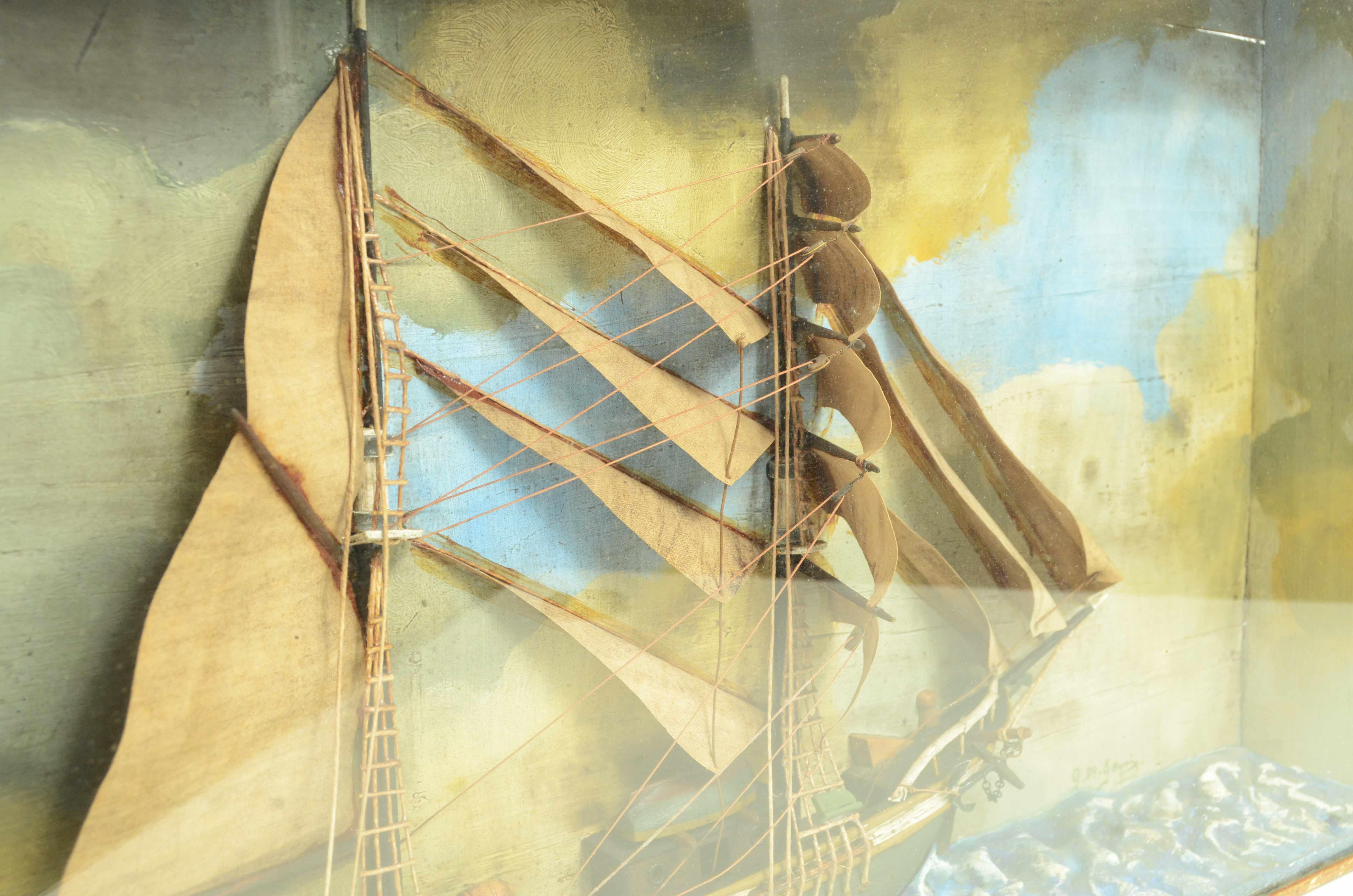 Diorama Nautico in teca di vetro e legno di un Brigantino firmato A. De Gasperi in vendita 3