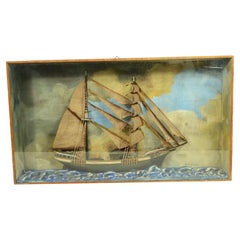 Diorama Nautico in teca di vetro e legno di un Brigantino firmato A. De Gasperi