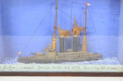 Nautical diorama in rectangular case of the French battleship Suffren of 1899