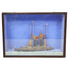 Nautical diorama in rectangular case of the French battleship Suffren of 1899