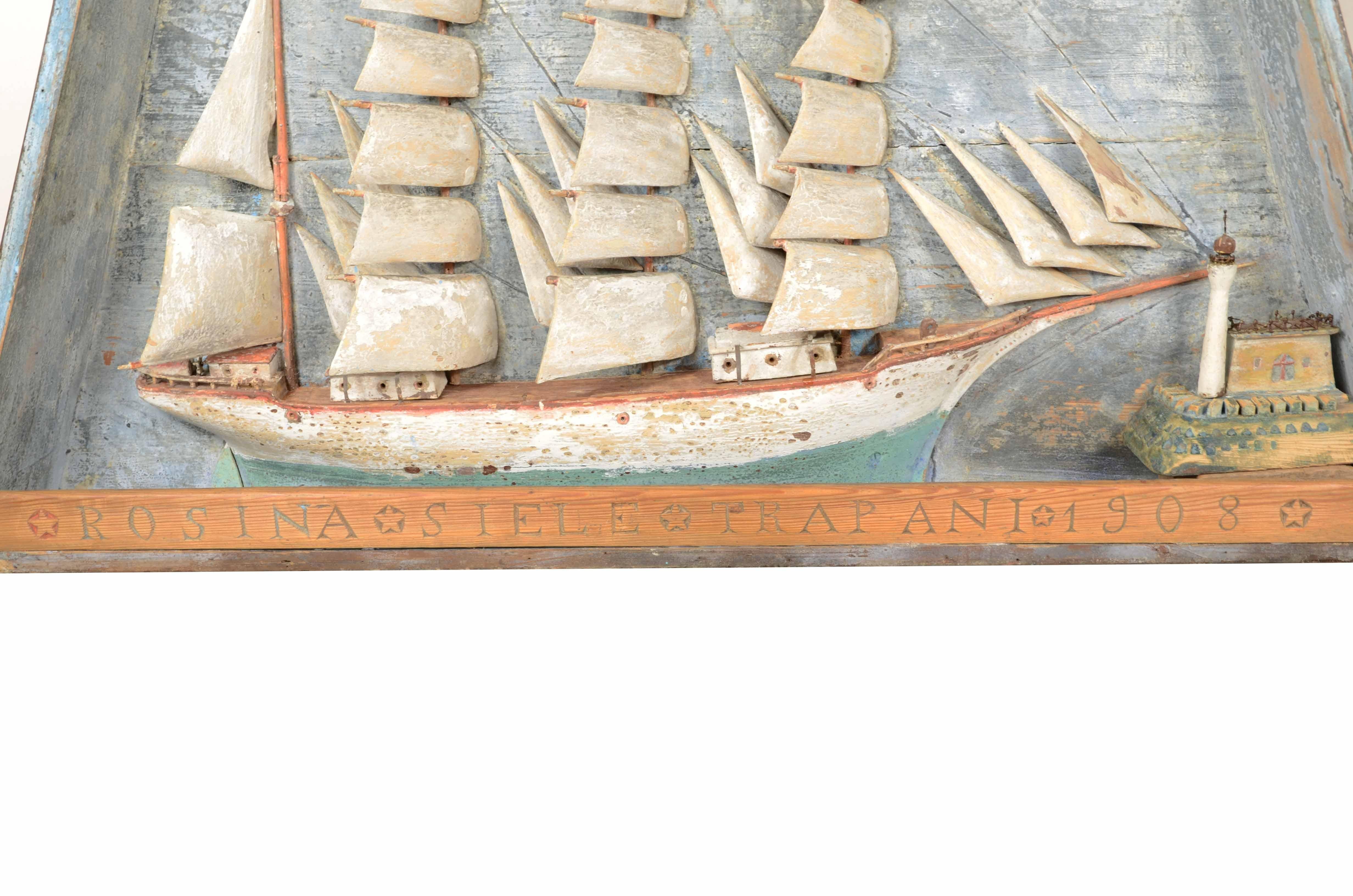 Diorama nautico raffigurante il mezzo scafo Rosina Siele Trapani Sicilia 1908 For Sale 4