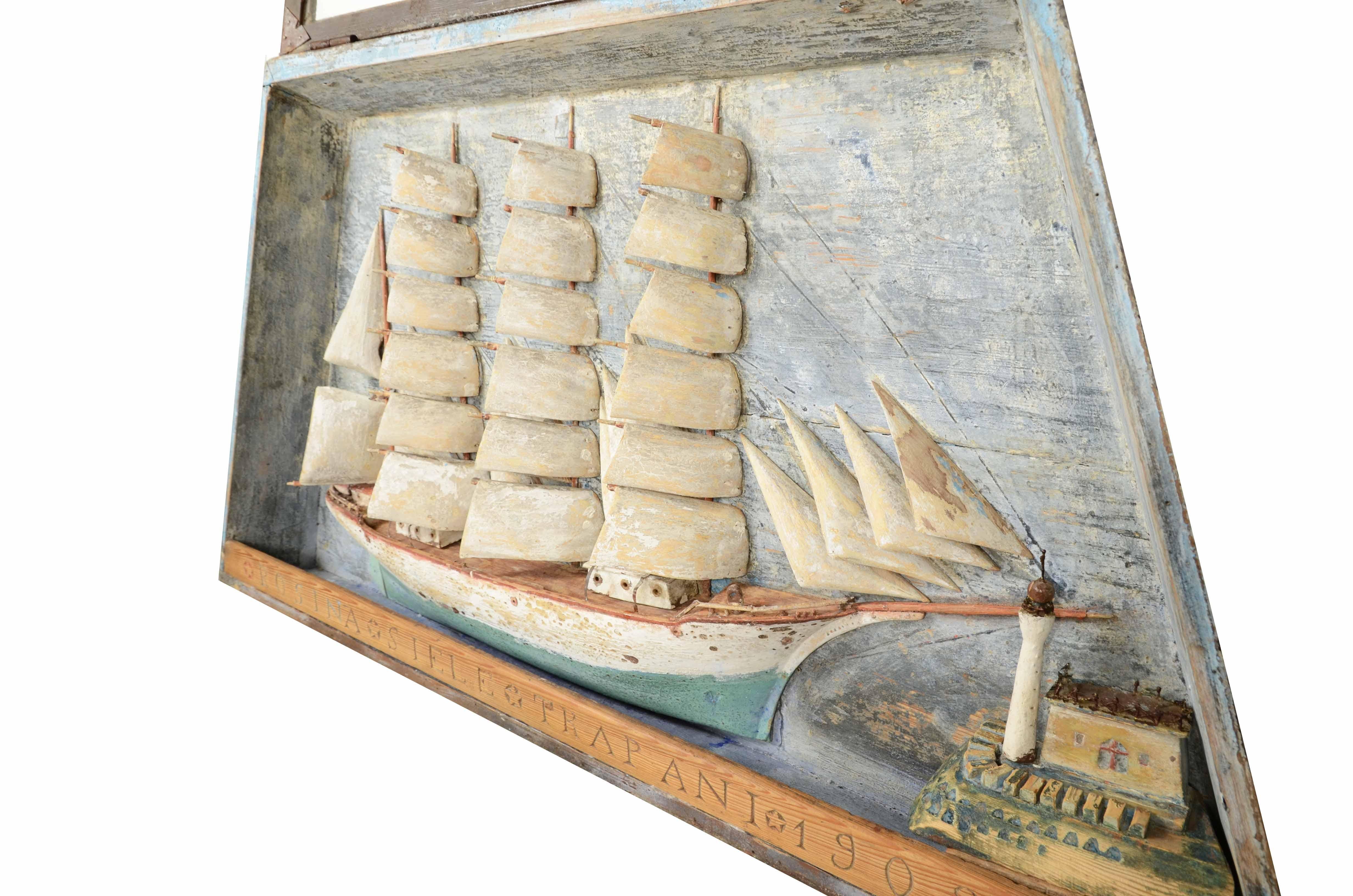 Diorama nautico raffigurante il mezzo scafo Rosina Siele Trapani Sicilia 1908 For Sale 7