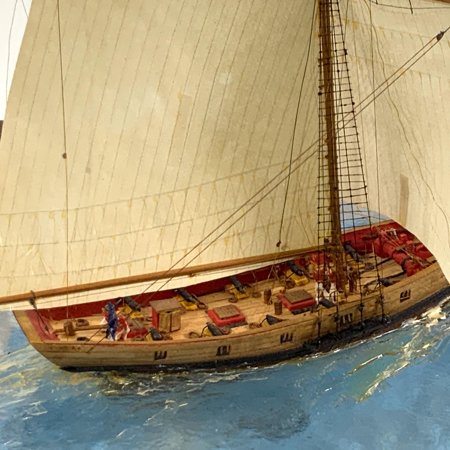 English Diorama Showing Ten Gun Royal Navy Vessel 