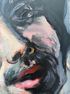 Expressionist Male Portrait with Upturned Face Oil canvas Painting european art
