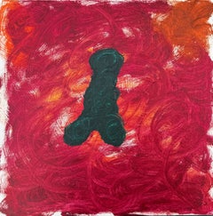 Large Crimson Abstract Symbolic Painting Neo Expressionist Contemporary Art oil
