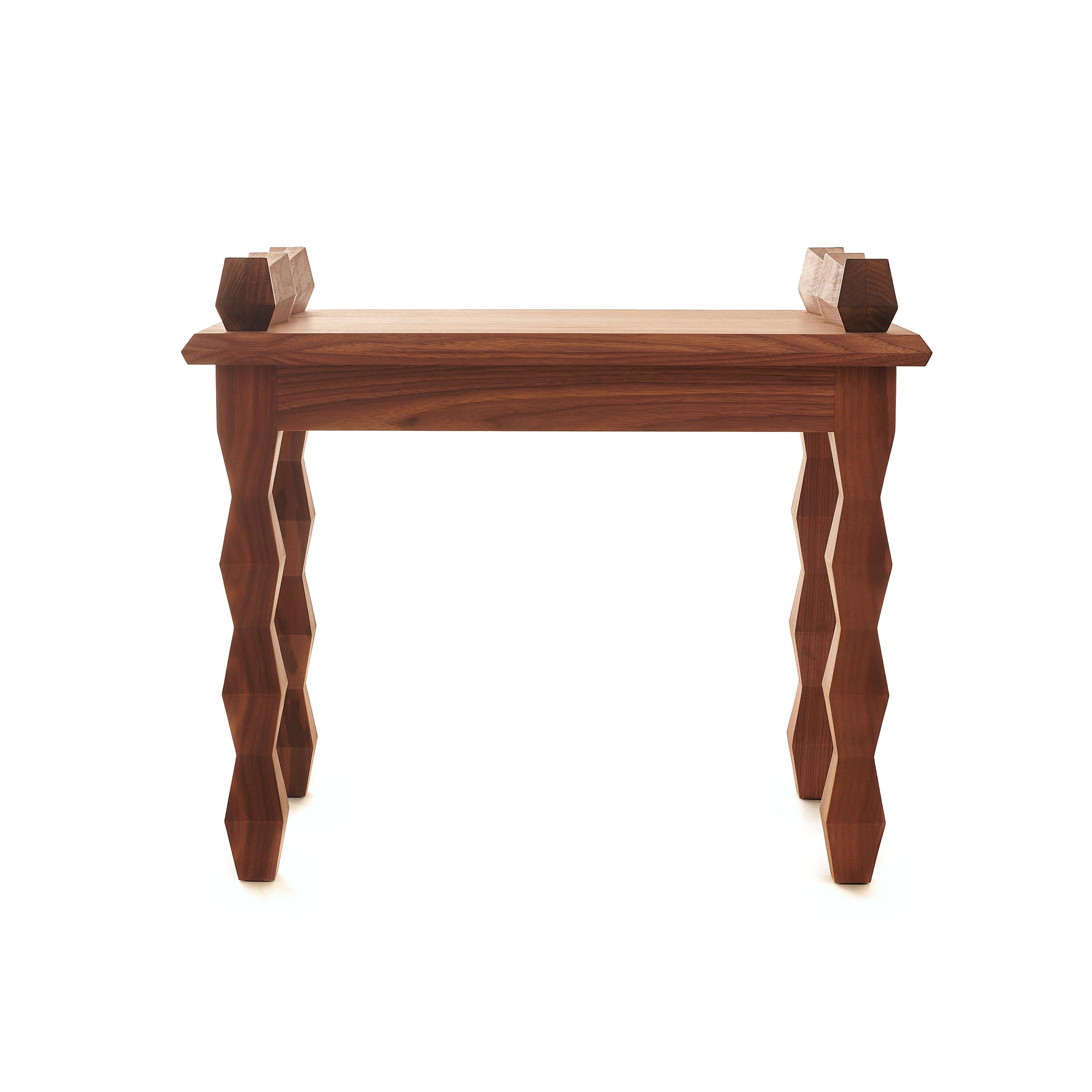 Austrian Neoclassical Cubist Polygonal Walnut Seat Faceted Classical Classic Contemporary