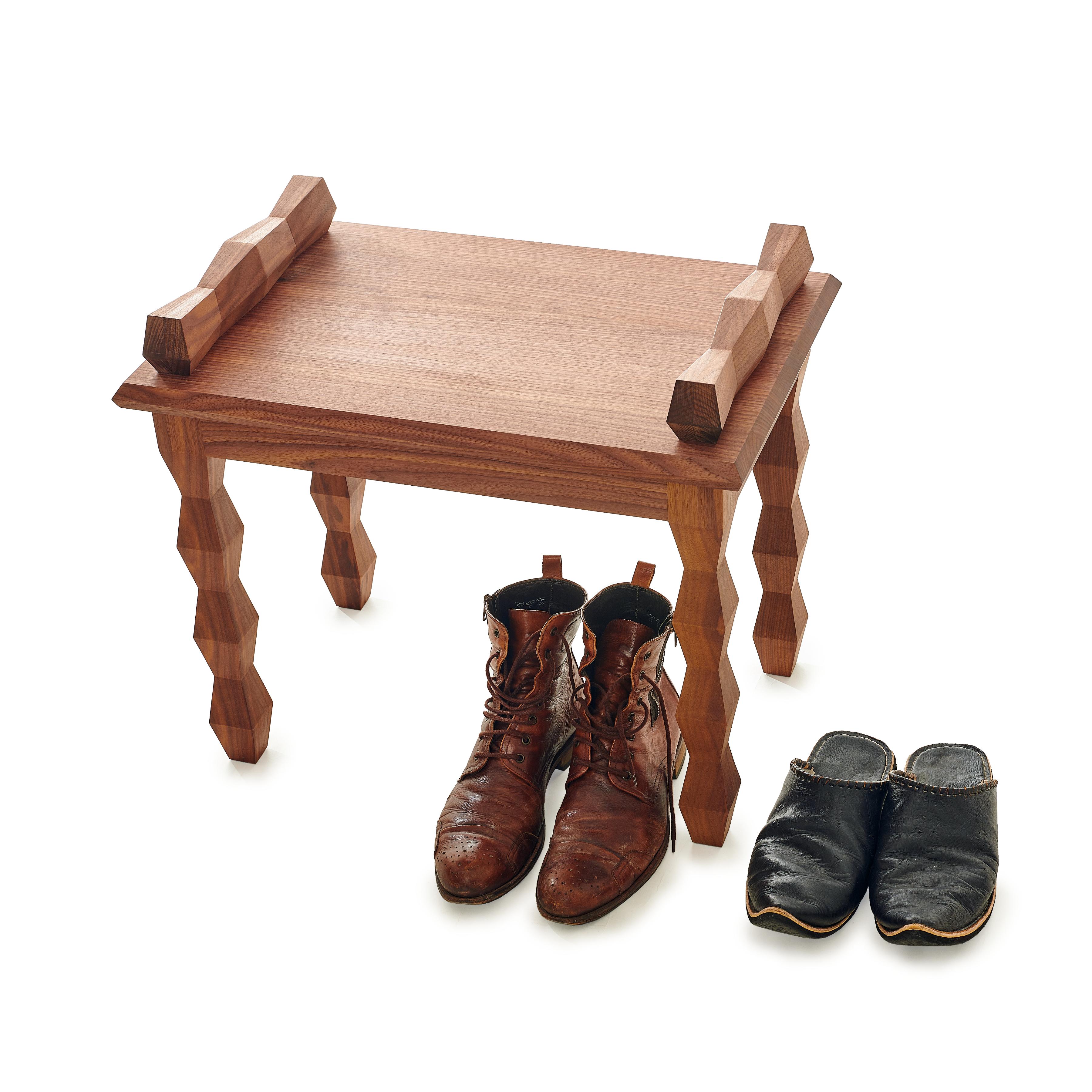 Hand-Crafted Neoclassical Cubist Polygonal Walnut Seat Faceted Classical Classic Contemporary