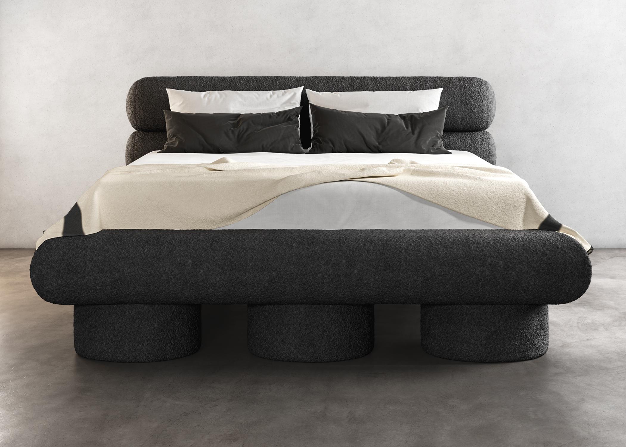 Niedriges Dip-Bett, modernes Design aus schwarzem Ewe-Bouclé (amerikanisch) im Angebot