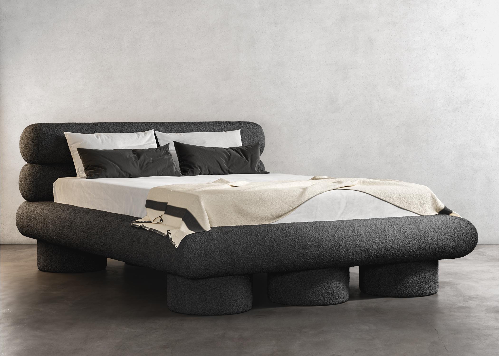 Niedriges Dip-Bett, modernes Design aus schwarzem Ewe-Bouclé im Zustand „Neu“ im Angebot in Laguna Niguel, CA