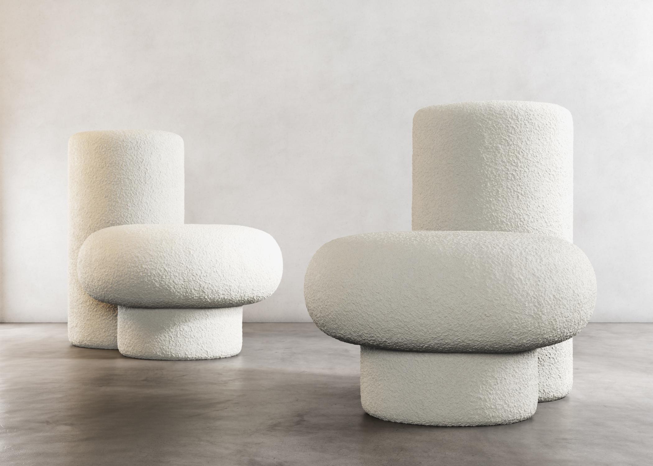 DIP CHAIR - Modern Design in Cream Nubby Bouclé In New Condition For Sale In Laguna Niguel, CA
