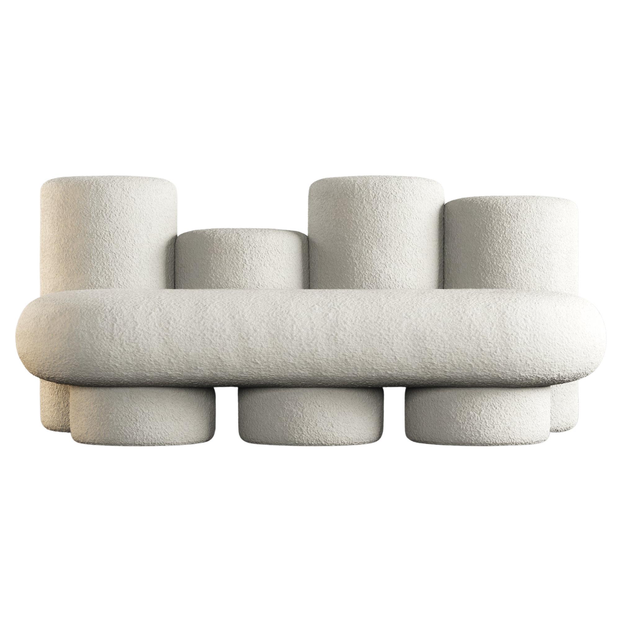 DIP SOFA - Modernes Design aus cremefarbenem Bouclé-Noppenstoff