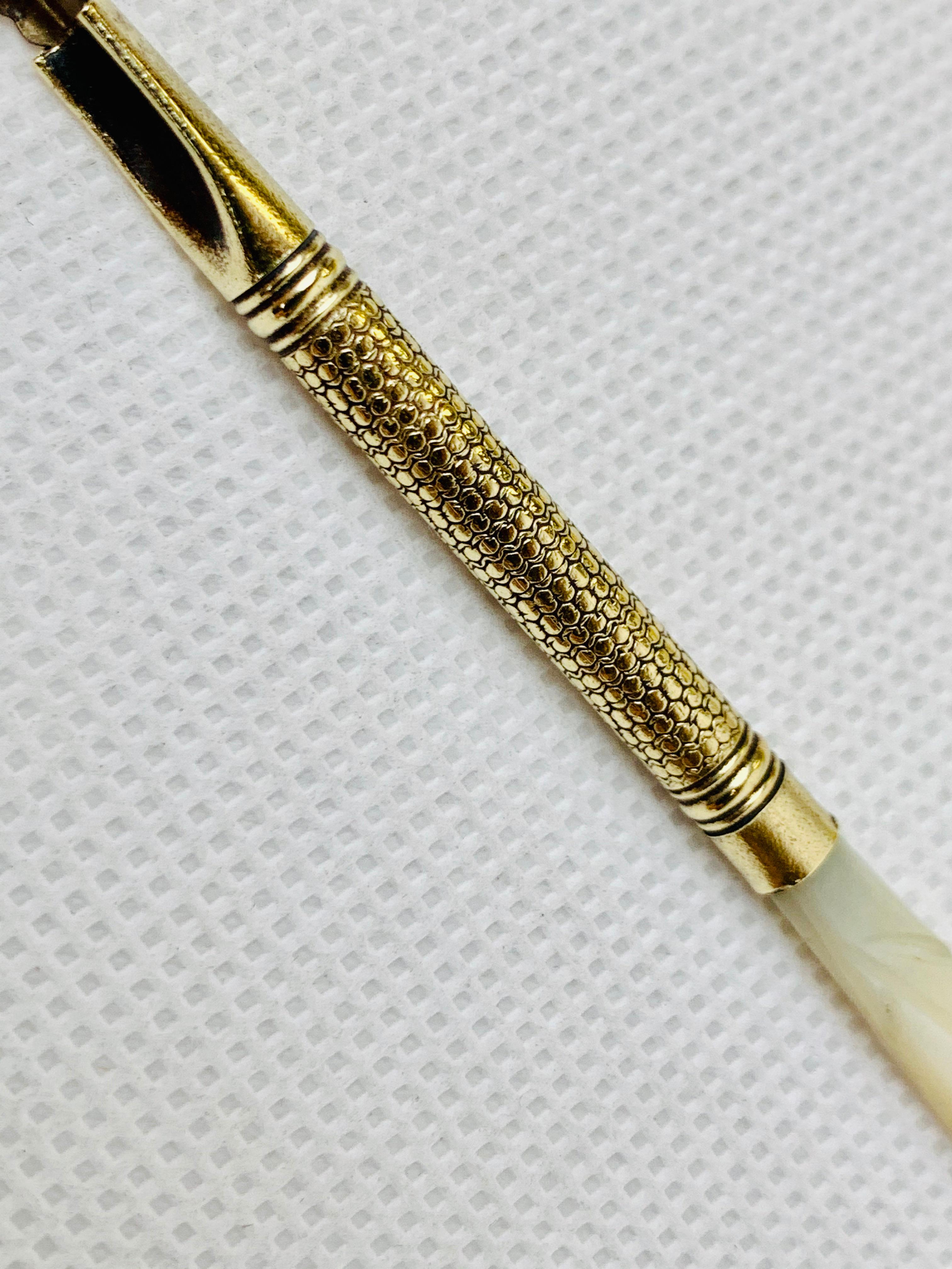 Victorian Carved Mother of Pearl Pen with a Feather Motif in a Velvet Case