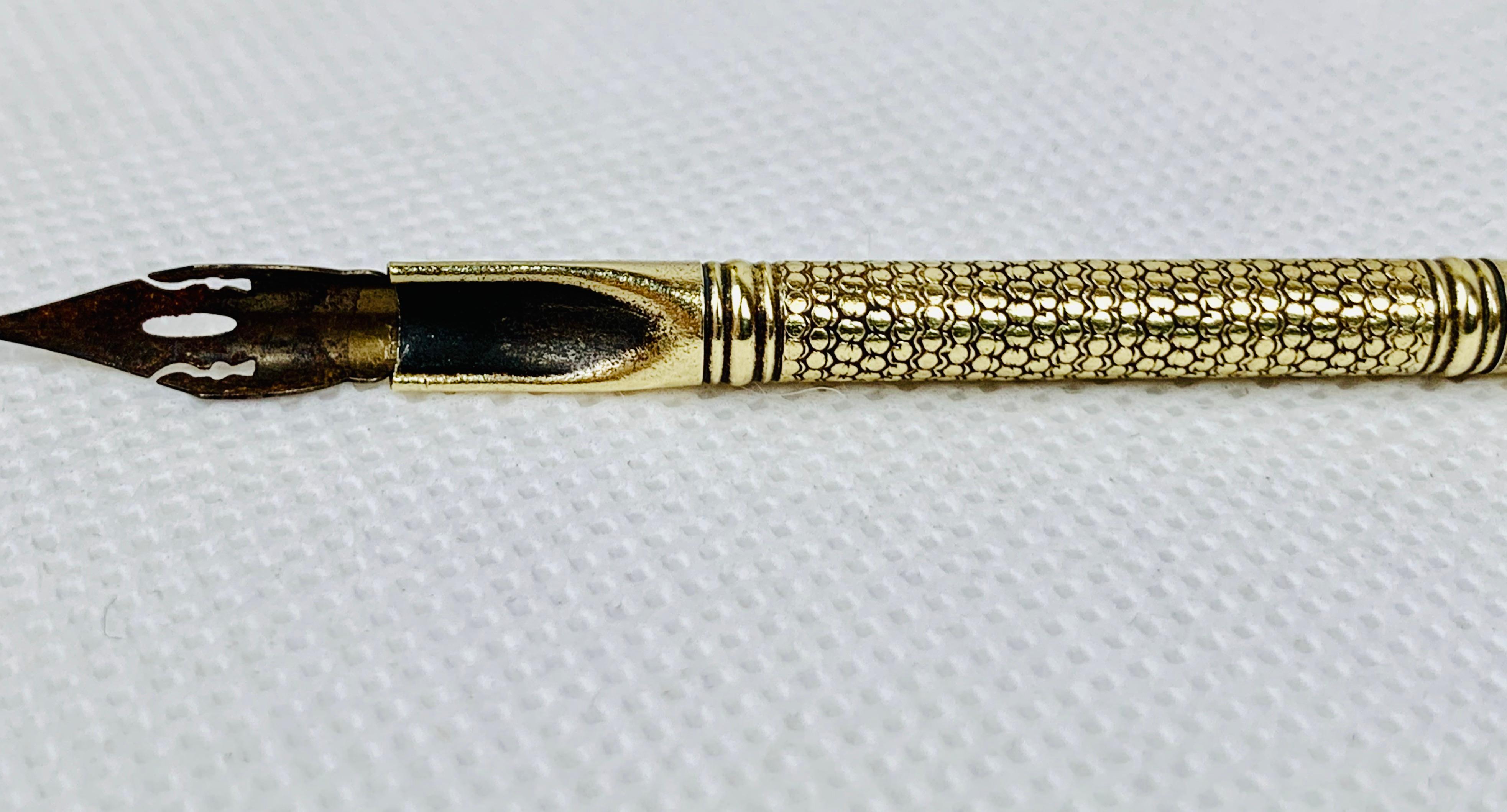 Hand-Carved Carved Mother of Pearl Pen with a Feather Motif in a Velvet Case