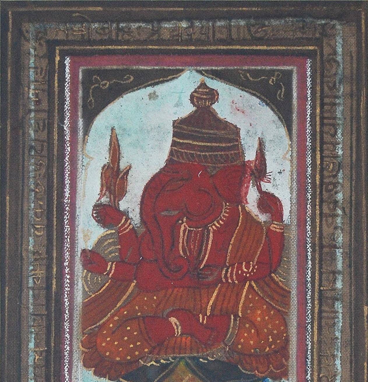 Ganesha, Dios, Pigmentos Hand Made sobre Lienzo, Rojo, Azul por Artista Indio 