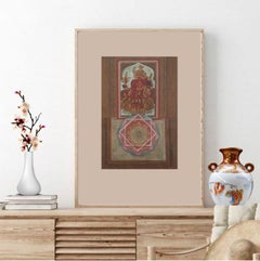 Ganesha, technique mixte sur toile, rouge, bleu de l'artiste indien « en stock »