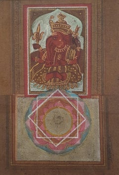 Ganesha, technique mixte sur toile, rouge, bleu de l'artiste indien « en stock »