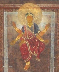 Laxmi, Goddess, Hand Made Pigments on Canvas, Red by Indian Artist "In Stock"