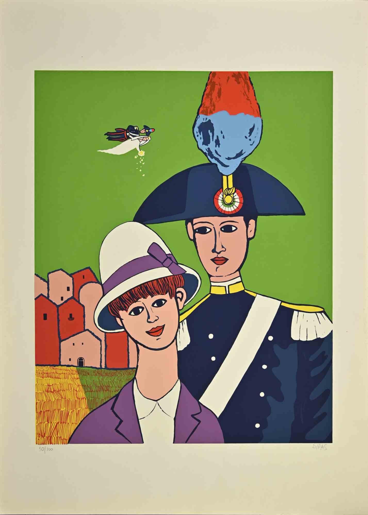 Mousqueton amoureux est une œuvre d'art contemporain réalisée par l'artiste Dipas dans les années 1970.

Sérigraphie de couleurs mélangées.

Signé à la main dans la marge inférieure droite.

Numéroté dans la marge inférieure gauche.

Édition de