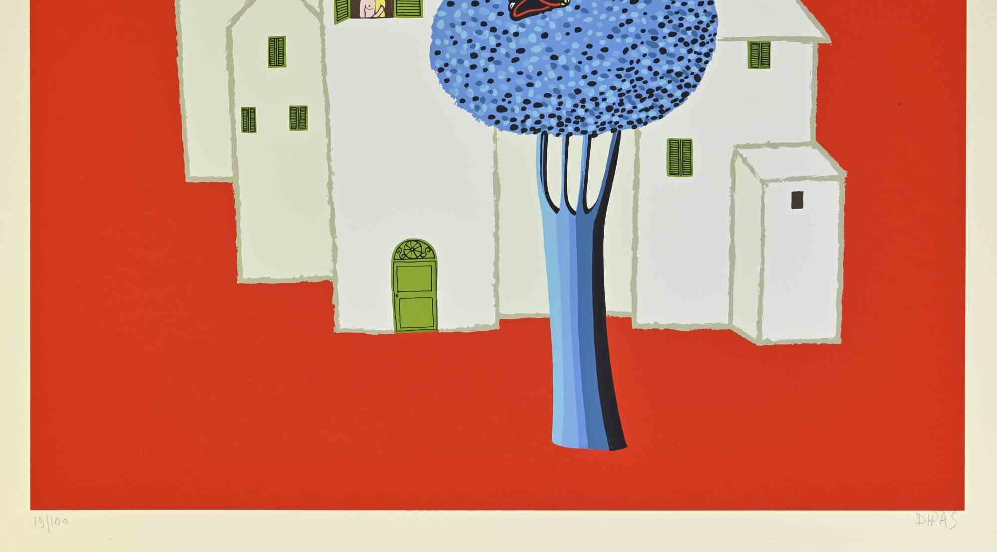 On the Blue Tree - Screenprint by Dipas - 1970s For Sale 1