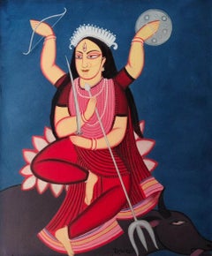 Durga, Figurativo, Acrílico sobre lienzo, Artista de Bengala Dipen Bose "En Stock"
