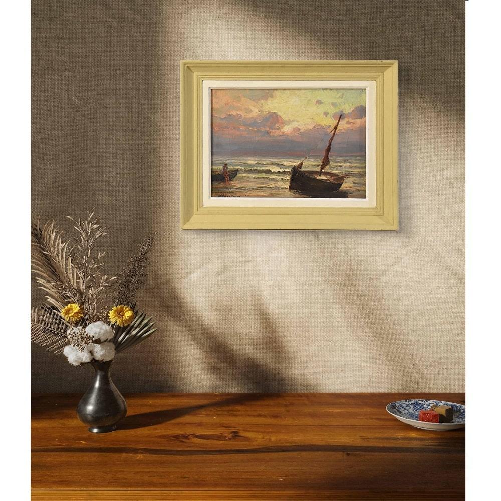 The category Old Marine Paintings, features a small painting, depicting a stretch of sea with a

fisherman and a small boat, a late 19th-century Oil on Canvas Painting. 19th century.

Antique paintings seascape, proposes a glimpse of coastline