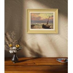 Antique Paintings With Marine, Sea and Boat, Small Oil on Canvas, Late 19th Century