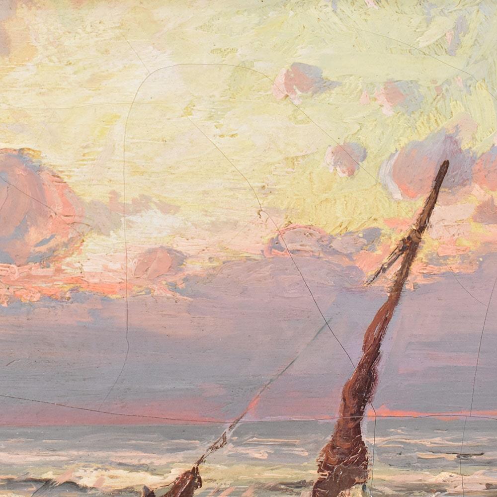Antique Paintings With Marine, Sea and Boat, Small Oil on Canvas, Late 19th Century In Good Condition For Sale In Breganze, VI