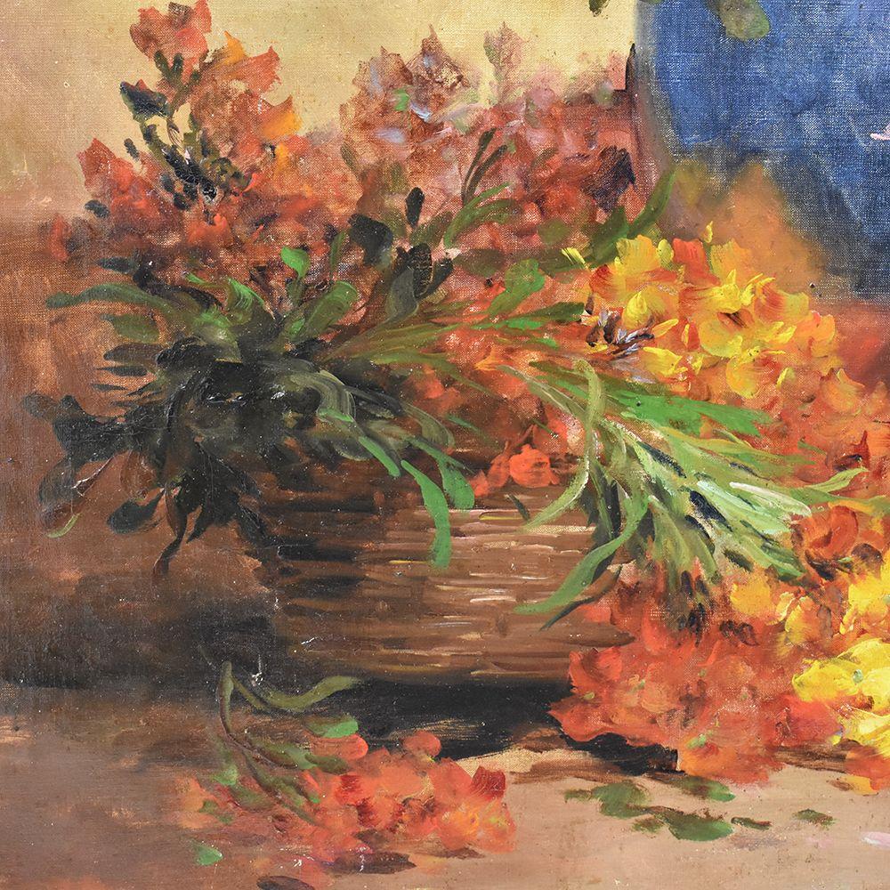 Old Master Paintings, Large Bouquet Of Flowers Dahlias And Roses, Oil On Canvas, 19th Century. In Good Condition For Sale In Breganze, VI