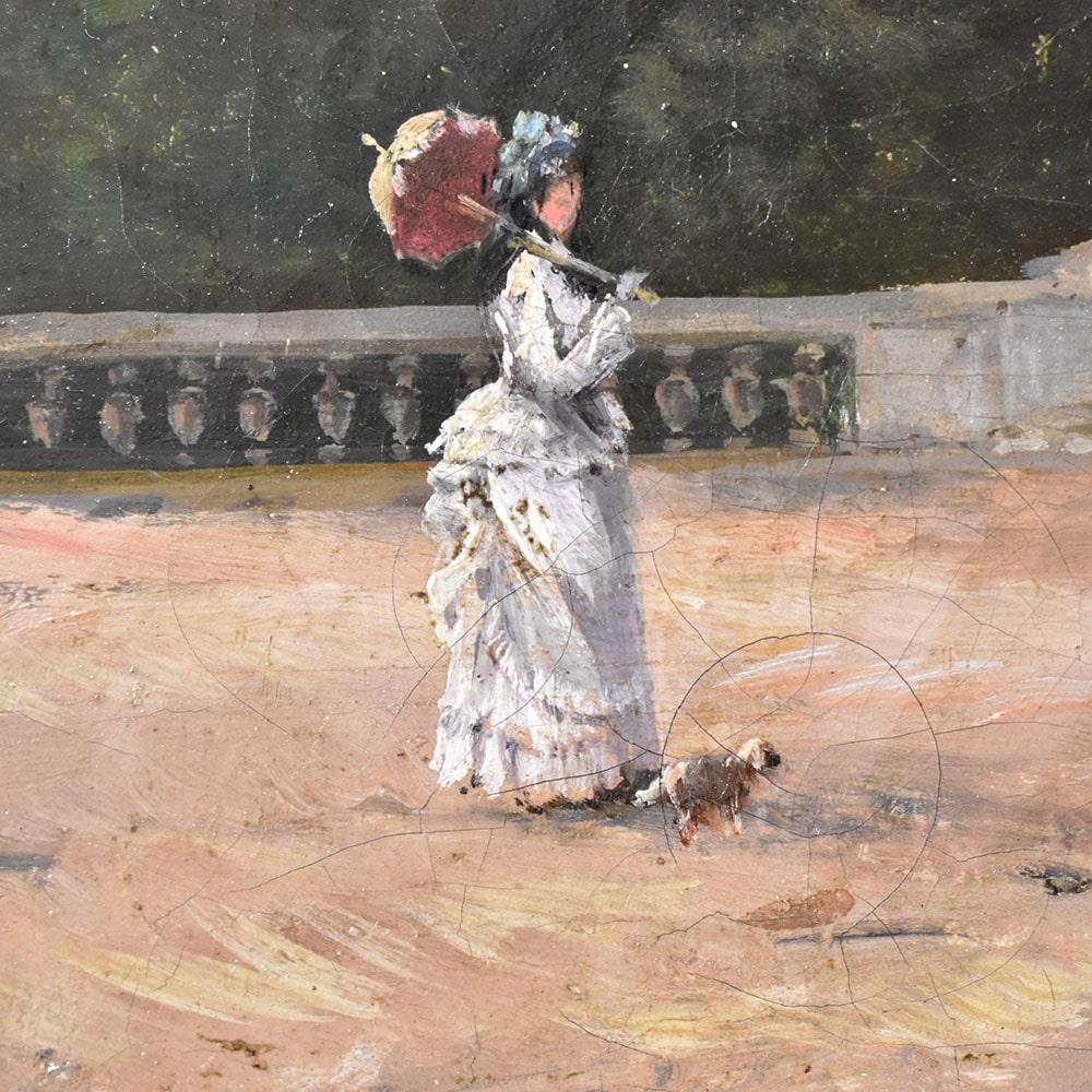 Louis Philippe Dipinti Antichi Paesaggi, Parco con Scalinata, Olio Su Tela, Epoca Ottocento. For Sale