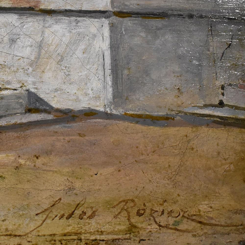 Dipinti Antichi Paesaggi, Parco con Scalinata, Olio Su Tela, Epoca Ottocento. 1