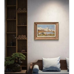 Dipinti Antichi, Paesaggio Montagna con neve, Monte Cervino, Olio Su Cartone, XX