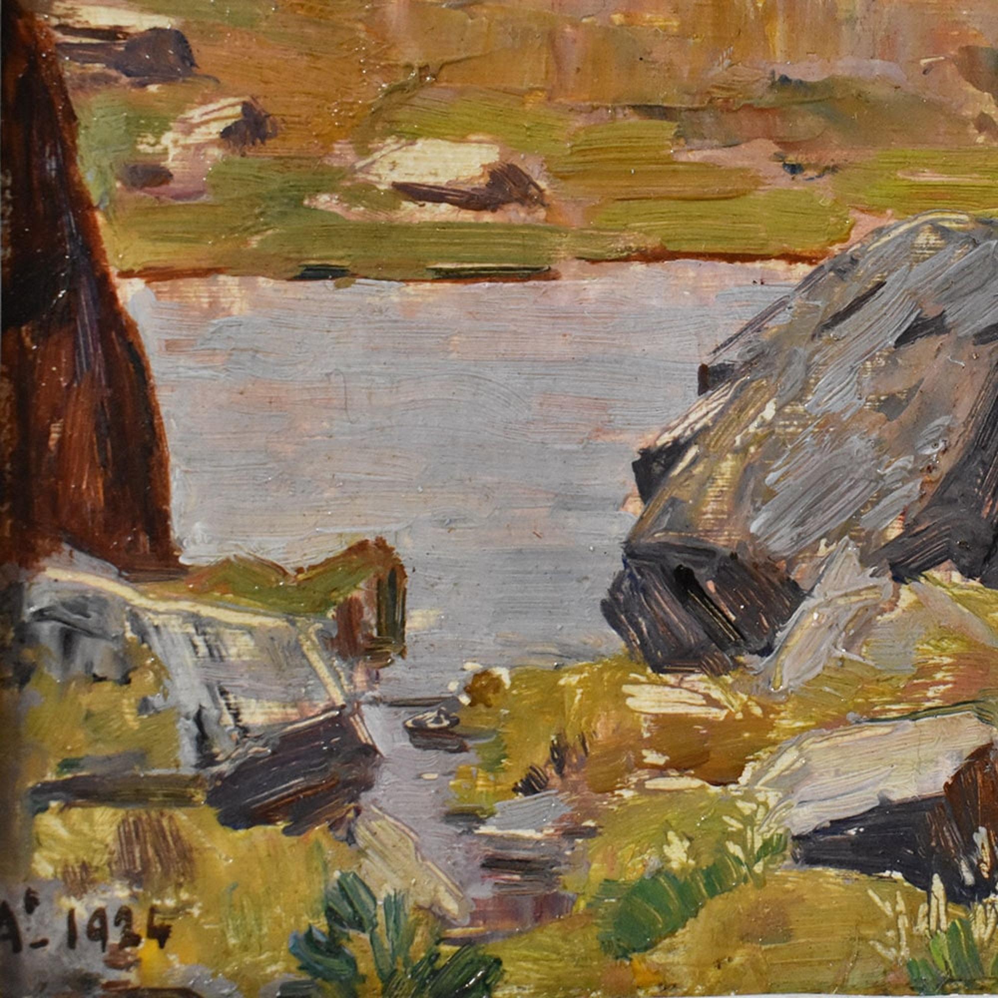 Paper Old Master Paintings, Mountain Landscape with Snow, Matterhorn Mountain, Oil On Cardboard, XX For Sale