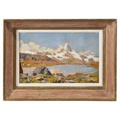 Old Master Paintings, Mountain Landscape with Snow, Matterhorn Mountain, Oil On Cardboard, XX