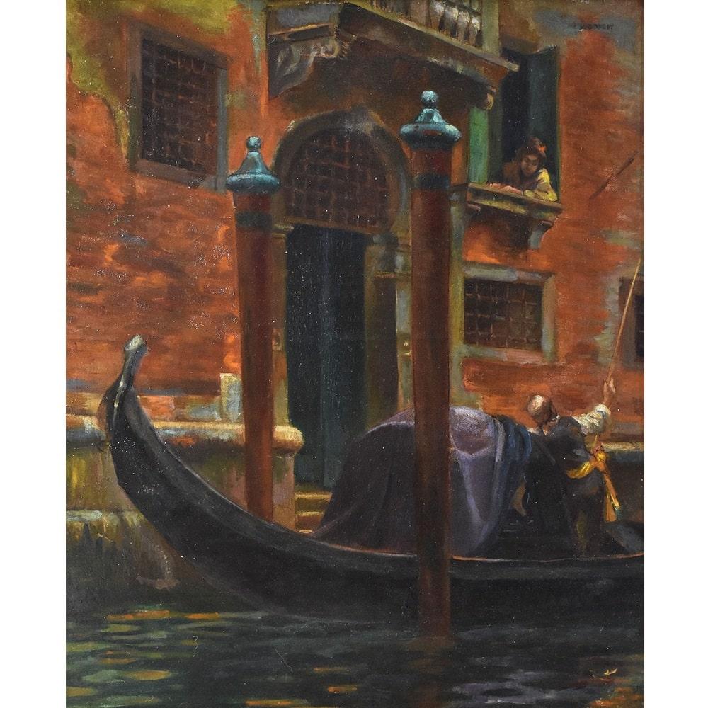La categoria quadri antichi, Quadri Paesaggi propone uno Scorcio di Venezia con gondola e gondoliere in un canale veneziano. 

L'opera rappresenta un momento di vita quotidiana a Venezia, dipinto con colori caldi.

Si tratta di una pittura ad olio