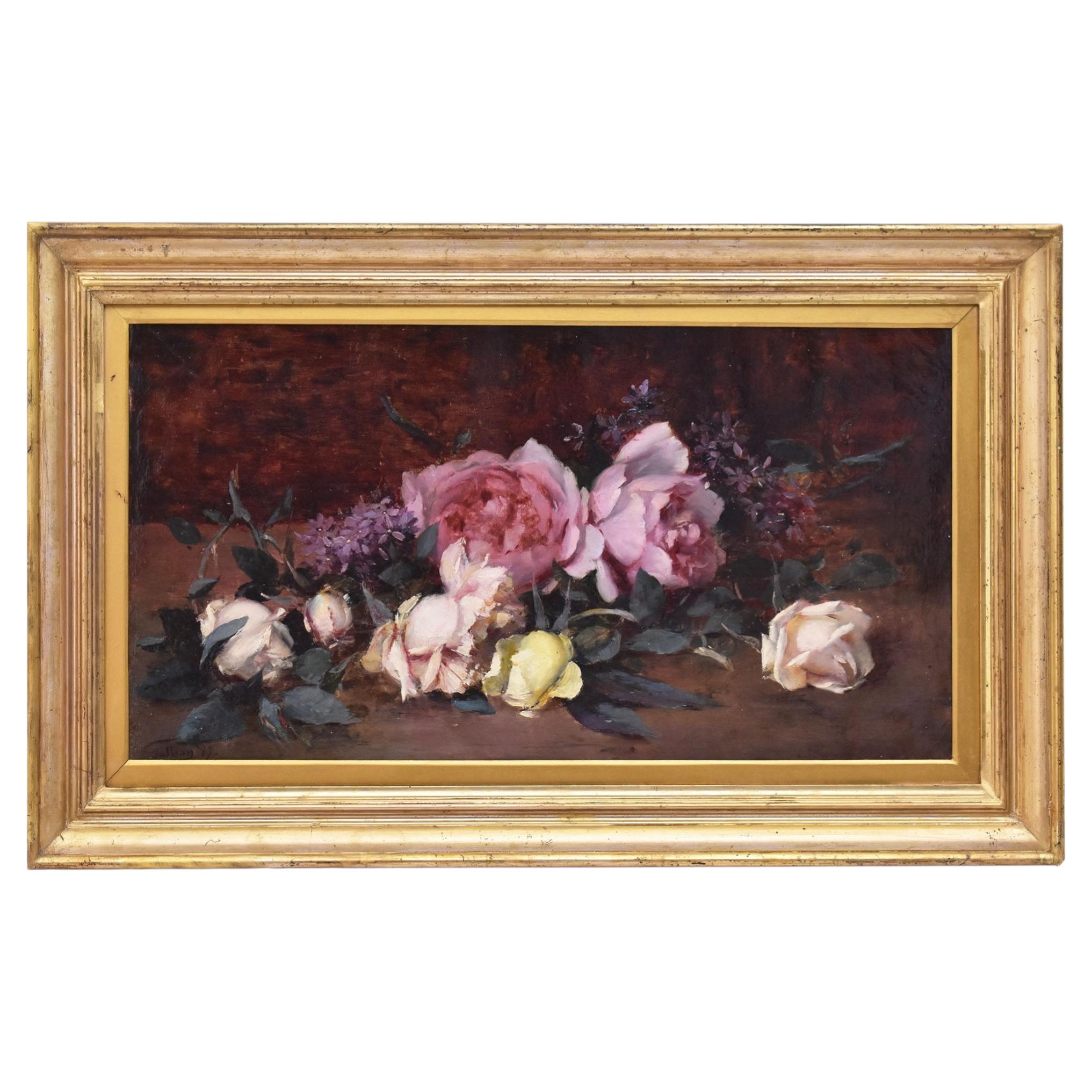 Old Master Paintings, Still Life Paintings With Flowers With Roses, Epoch Nineteenth Century For Sale