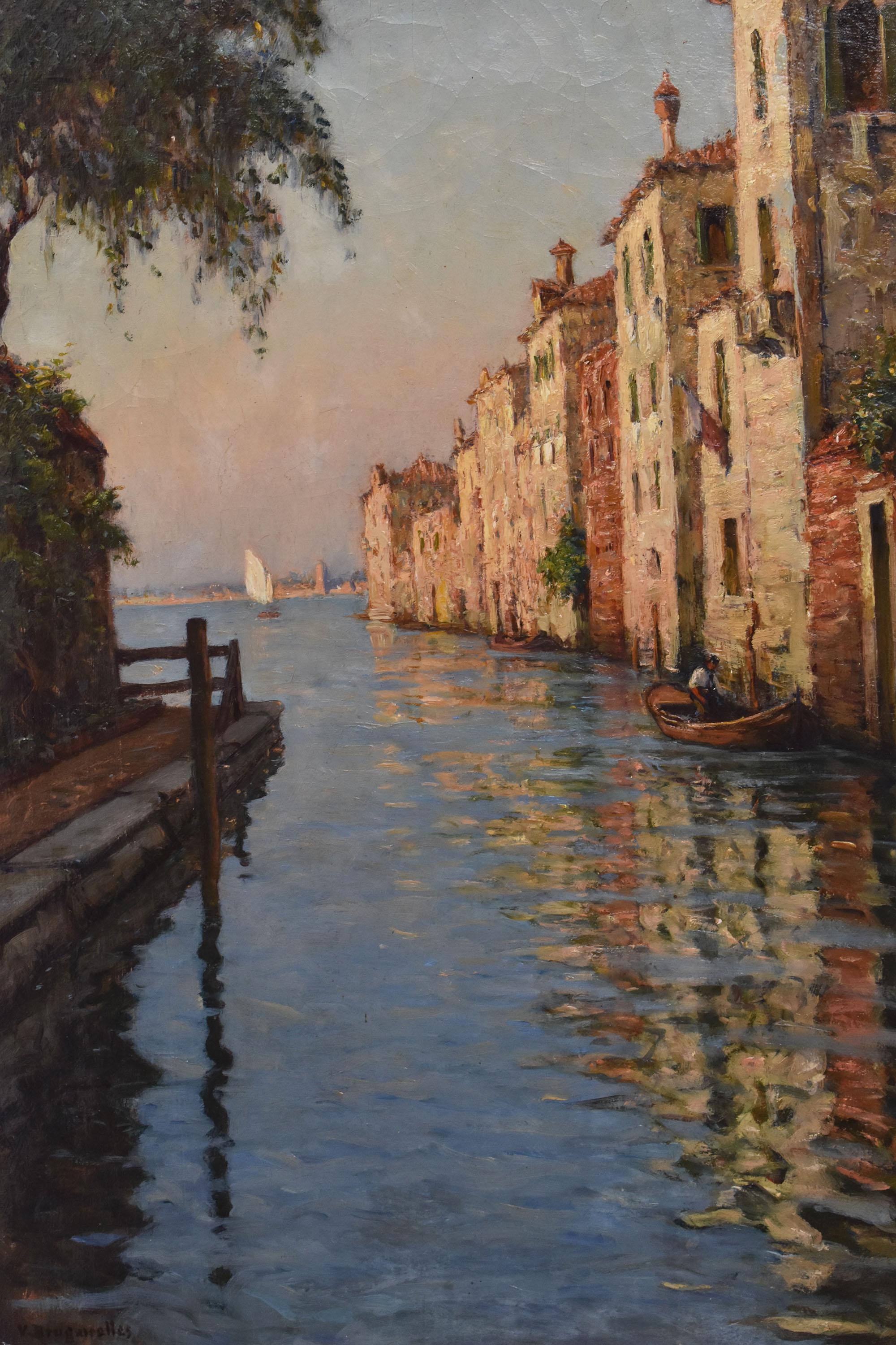 Gemälde Alter Meister, Landschaftsgemälde mit Blick auf Venedig, Öl auf Leinwand, 20 (Art nouveau) im Angebot