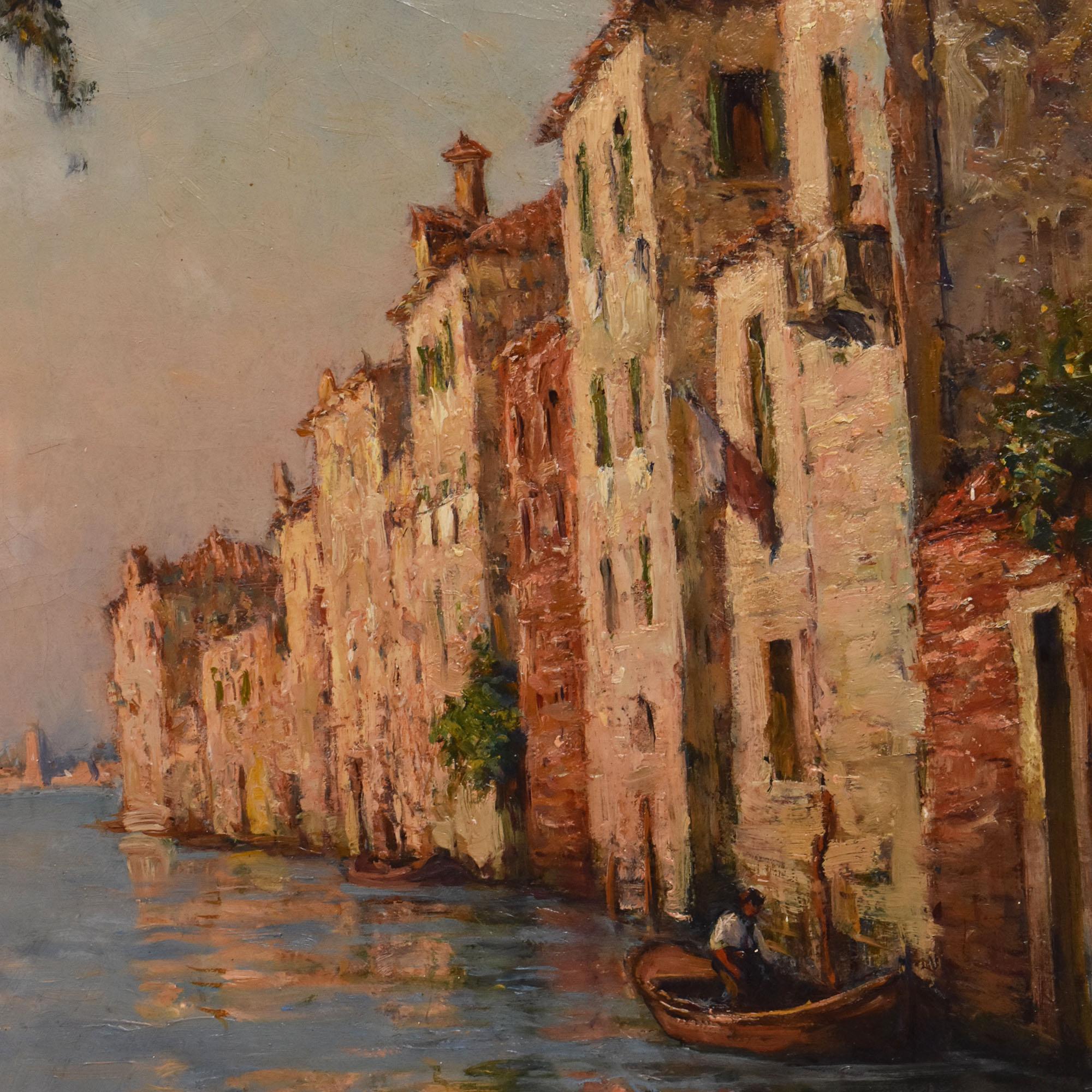 Gemälde Alter Meister, Landschaftsgemälde mit Blick auf Venedig, Öl auf Leinwand, 20 (French) im Angebot