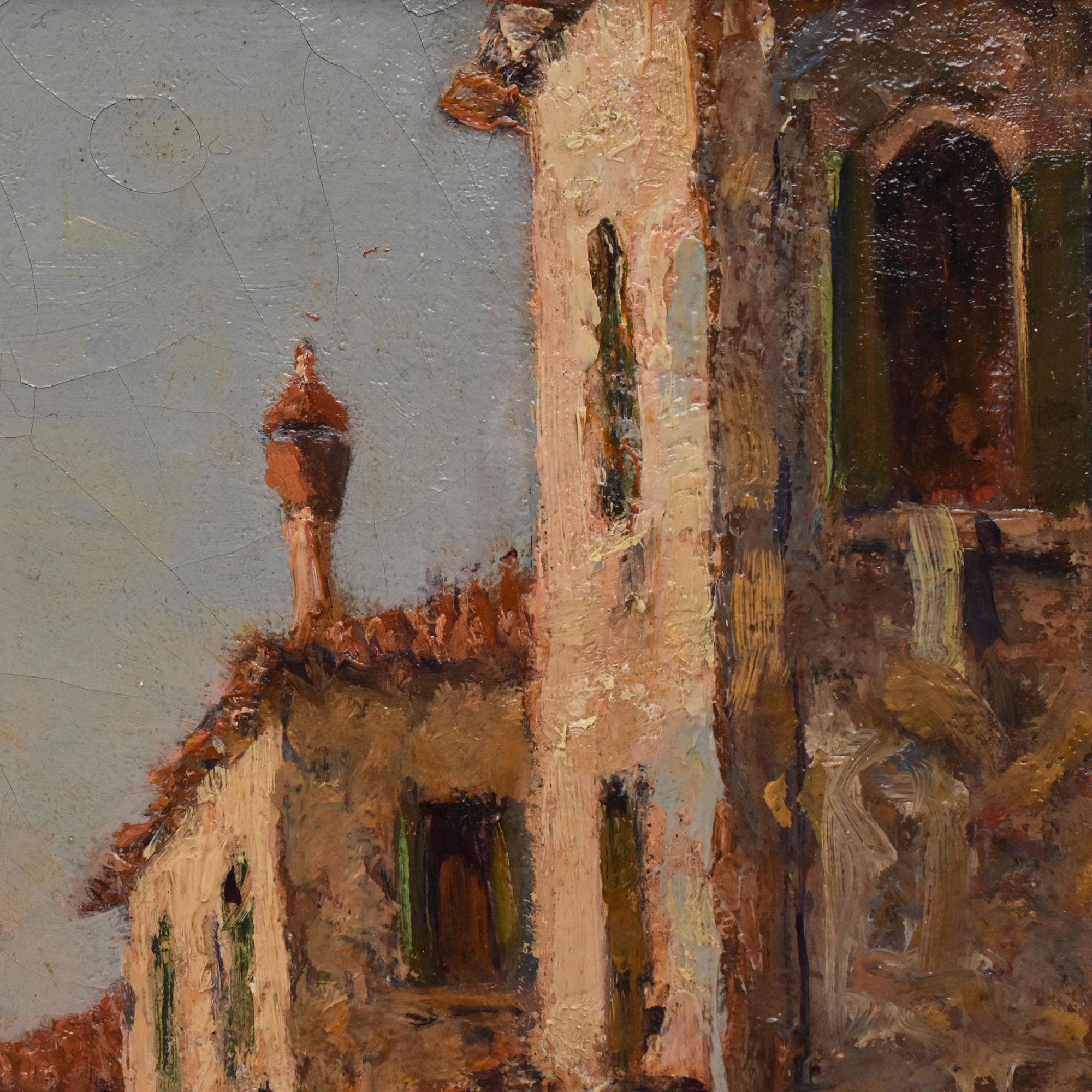 Gemälde Alter Meister, Landschaftsgemälde mit Blick auf Venedig, Öl auf Leinwand, 20 im Angebot 1