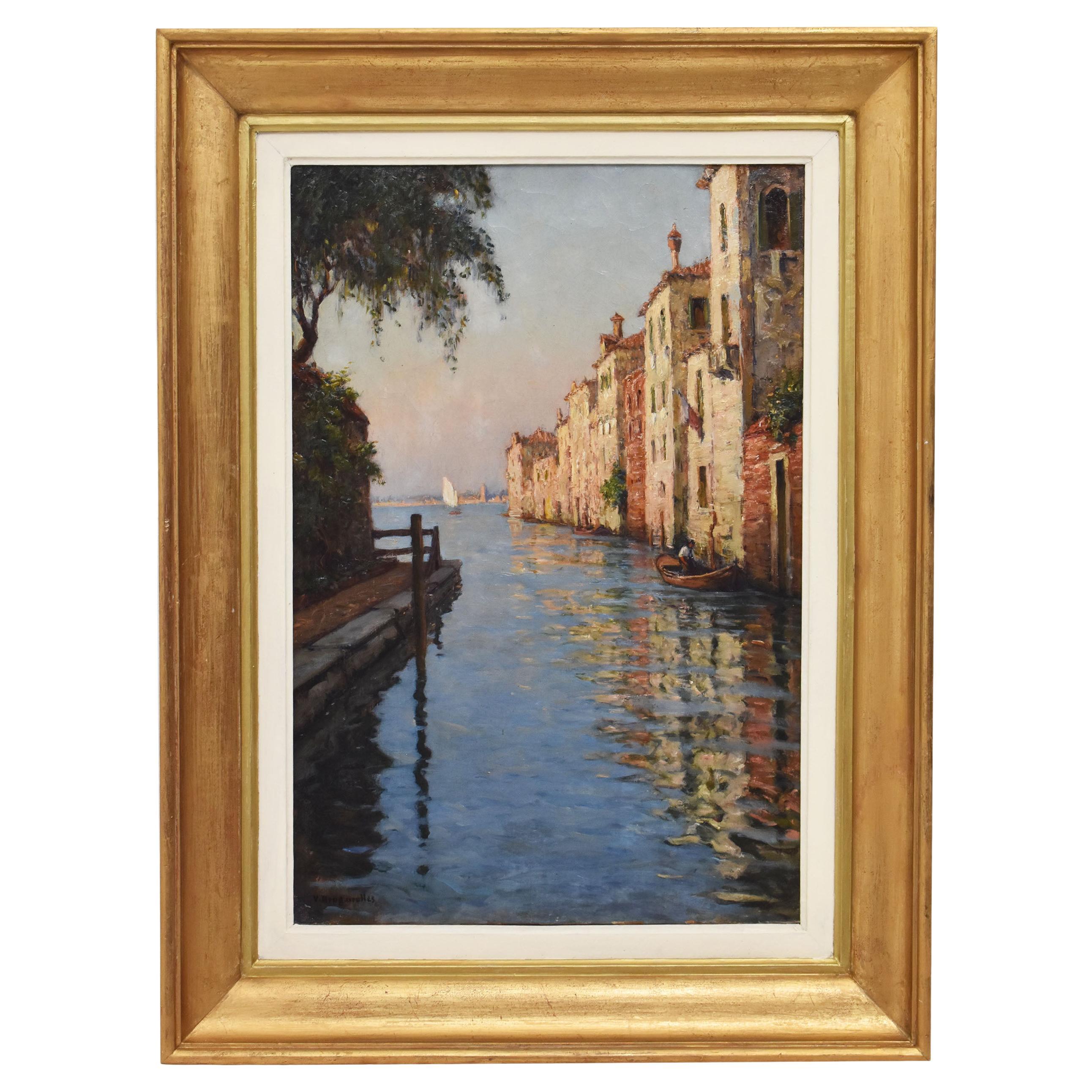 Gemälde Alter Meister, Landschaftsgemälde mit Blick auf Venedig, Öl auf Leinwand, 20