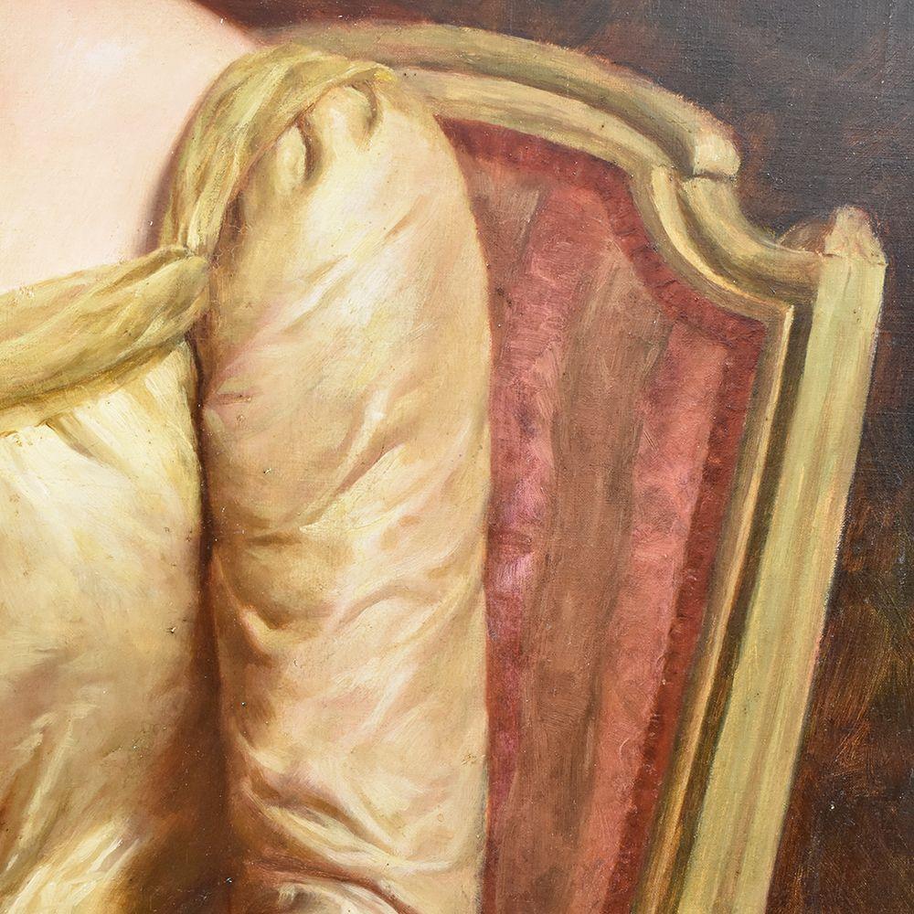 Gemälde Alter Meister, Porträts eleganter Damen, Öl auf Leinwand, Porträt einer Frau, 19 (Louis Philippe) im Angebot