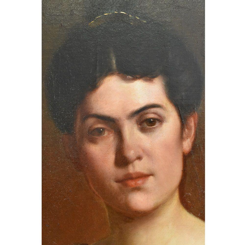 Gemälde Alter Meister, Porträts eleganter Damen, Öl auf Leinwand, Porträt einer Frau, 19 (French) im Angebot
