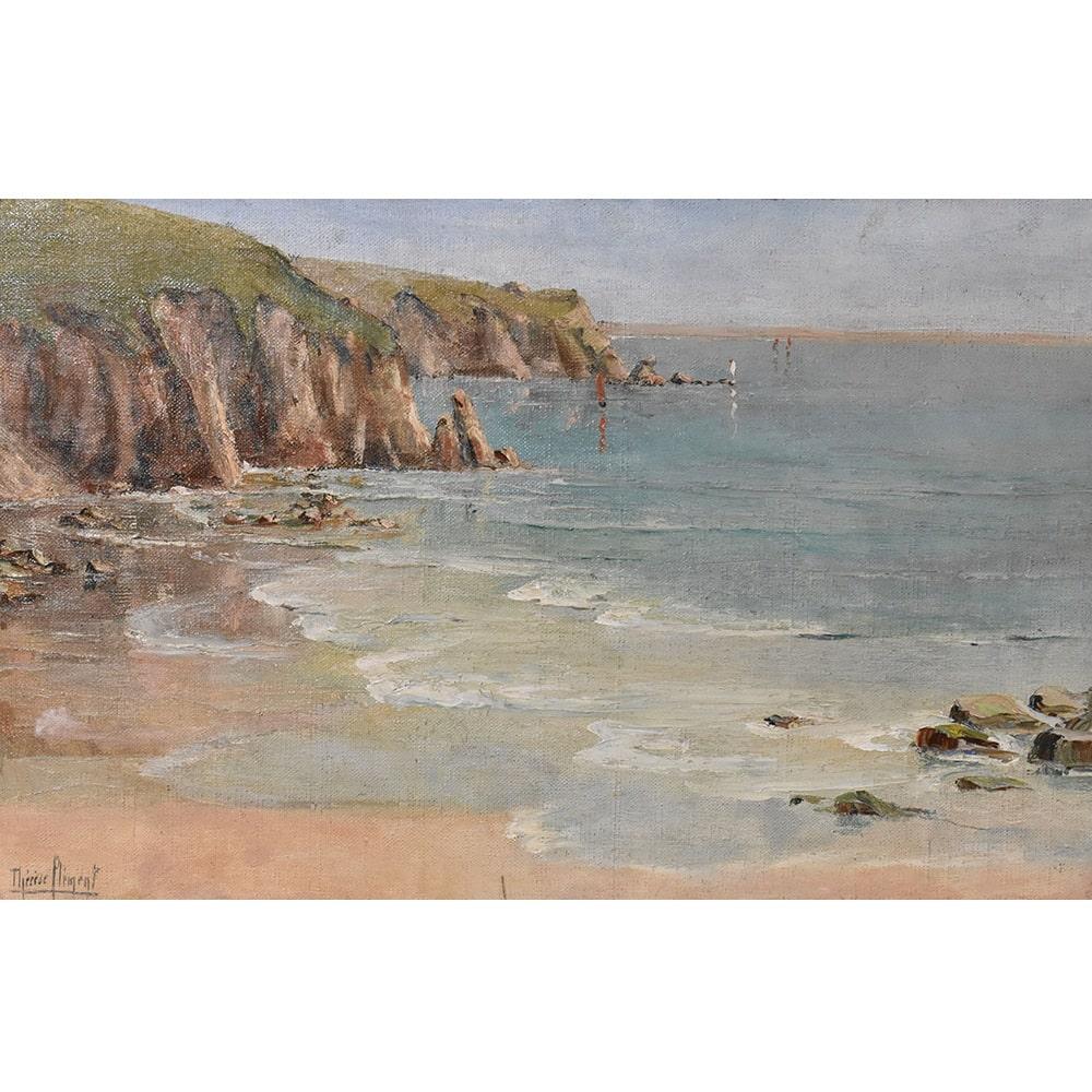 Die Kategorie Gemälde Alter Meister, Meeresbilder, die hier vorgeschlagen wird, ist ein Ölgemälde auf Leinwand, 20. Jahrhundert. 
Es handelt sich um ein antikes Gemälde, das eine Meereslandschaft, einen felsigen Küstenabschnitt, darstellt.

Es