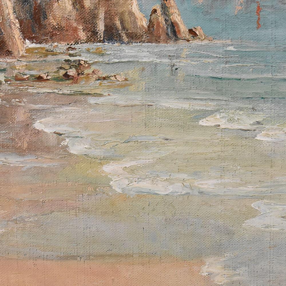 Oiled Marine Paintings, Rocky Coast, Mediterranean Sea, French Painting, 20th Century. For Sale