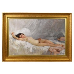 Dipinti Olio Su Tela, Nudo Di Donna Stesa, Art Deco,  Primi  Del Novecento.