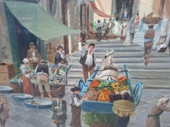Oil Painting by Francesco Tammaro Neapolitan Market Scene 80x130 cm