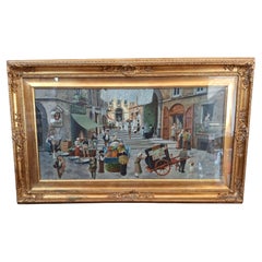Oil Painting by Francesco Tammaro Neapolitan Market Scene 80x130 cm