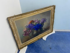 Pastel painting "Vase with flowers" signed  Jaak Van Den Seylbergh Belgium, 1950