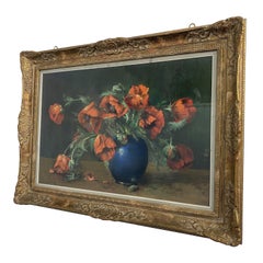 Pastel painting "vase with flowers" signed Jaak Van Den Seylbergh, Belgium 1950s